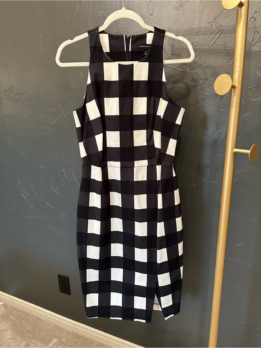 Banana Republic Black and White Gingham Midi Dress